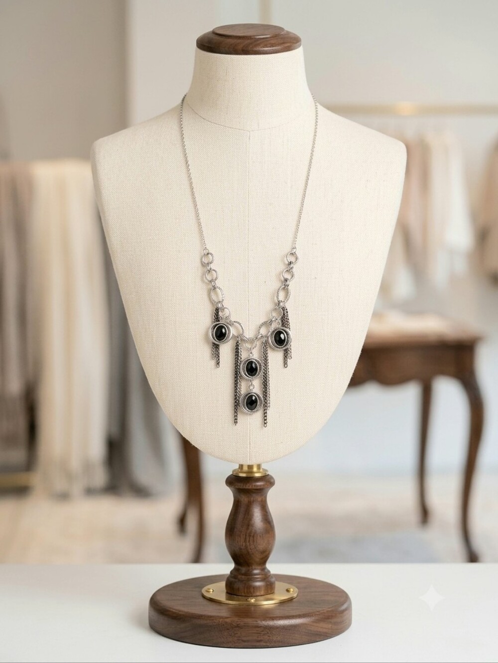 Handcrafted Black And Silver Necklace And Earring Set - Picture 2 of 3